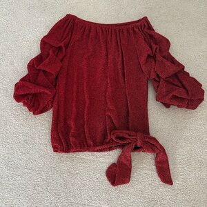 MSK Red and Black Bubble Sleeve Top